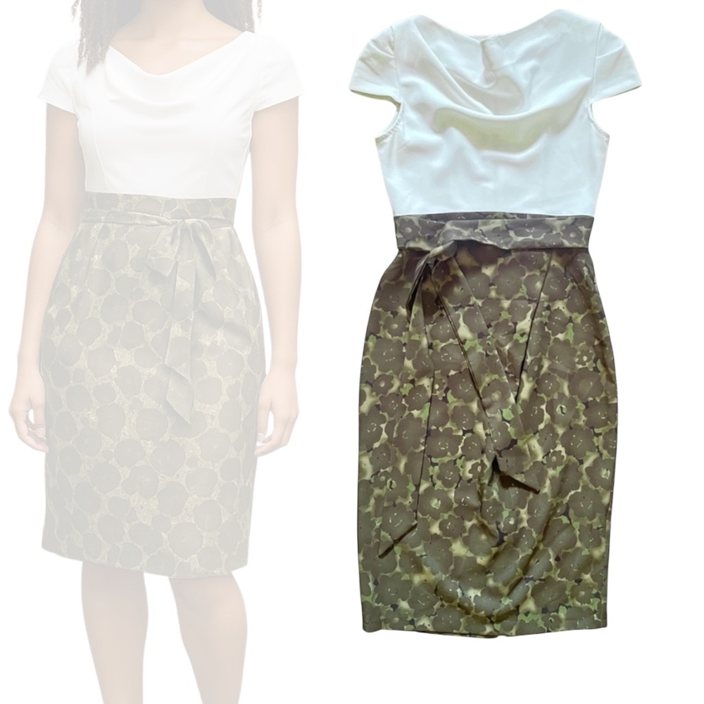 Closet London Midi Sheath Dress ASOS TopShop Olive Green Floral Cowl